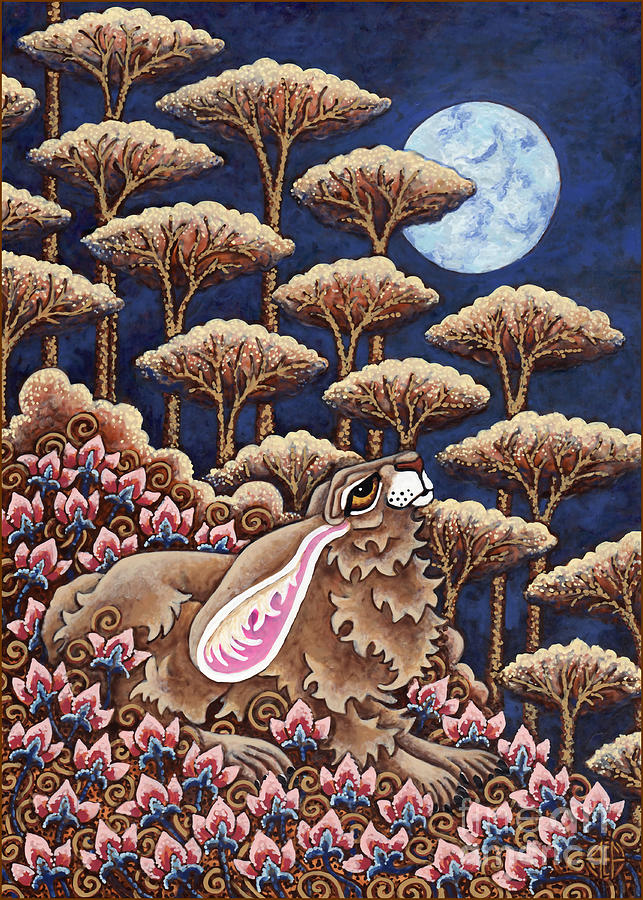 Moon Gazing Hare 5 Painting by Amy E Fraser