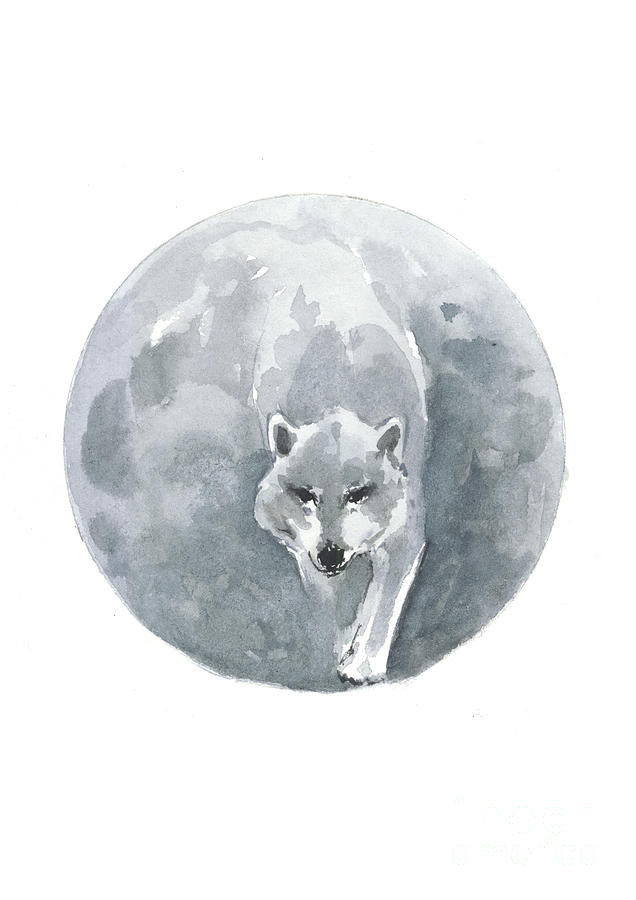 Moon Illustration Wolf Drawing Nursery Art Print Painting By Joanna Szmerdt