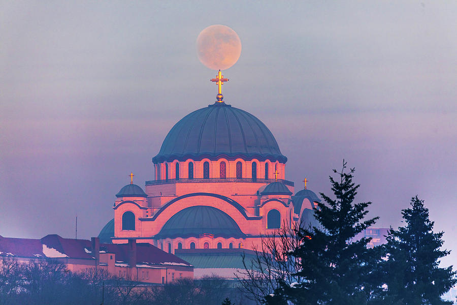 Moon Photograph - Moon on top of the cross of the magnificent St. Sava Temple in Belgrade by Dejan Kostic Moon Photograph - Moon on top of the cross of the magnificent St. Sava Temple in Belgrade by Dejan Kostic