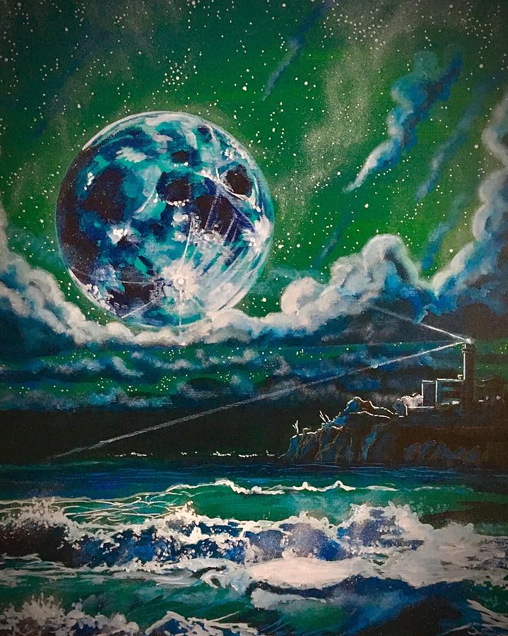 Moon Over Alcatraz Painting by Joel Tesch