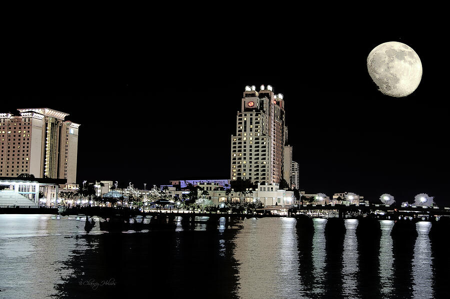 Moon over Downtown Tampa Digital Art by Chauncy Holmes