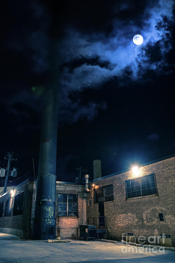 Vintage Digital Art - Moon over Industrial Chicago Alley by Bruno Passigatti