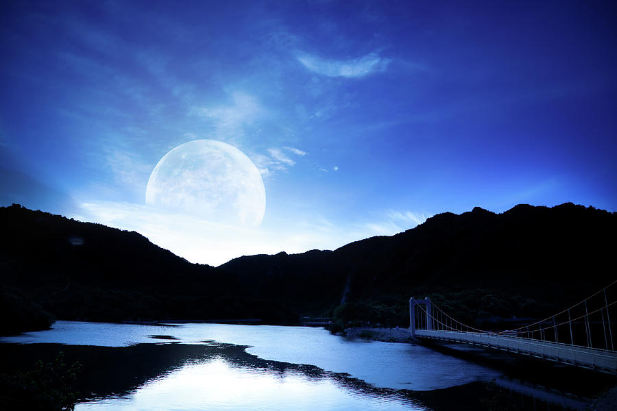 Moon Over Lake Photograph by Laoshi
