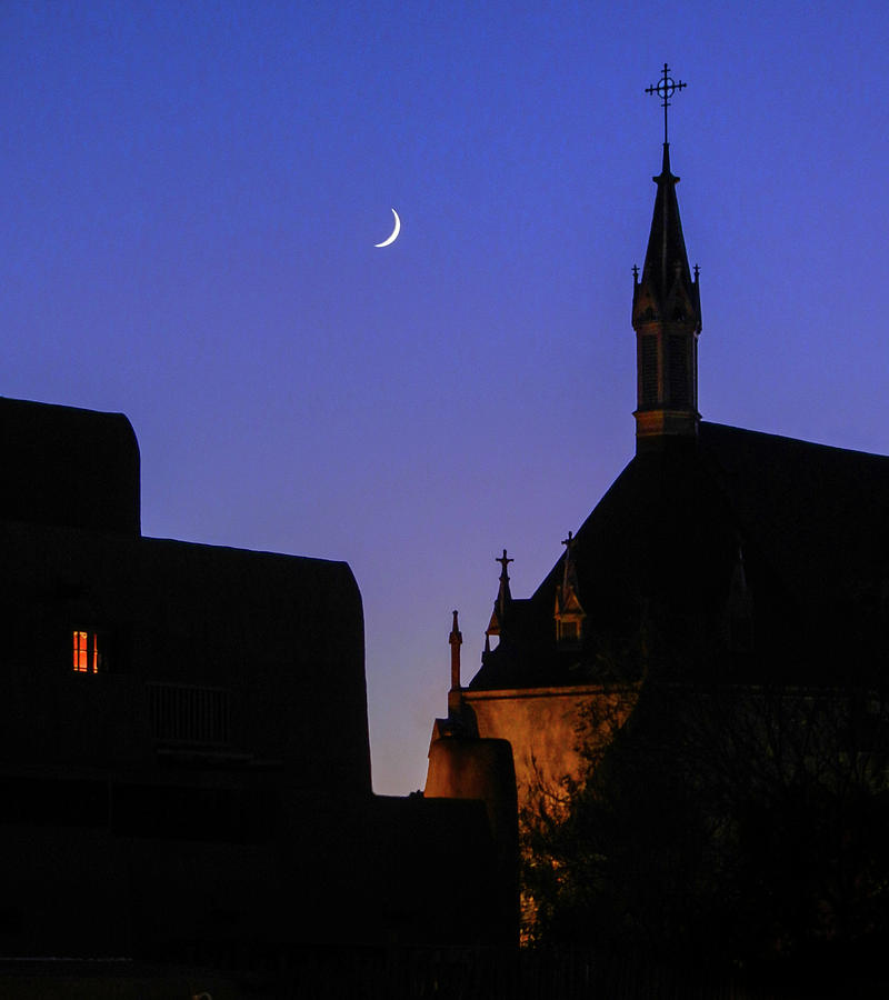 Santa Fe Photograph - Moon Over Loretto Chapel by Candy Brenton