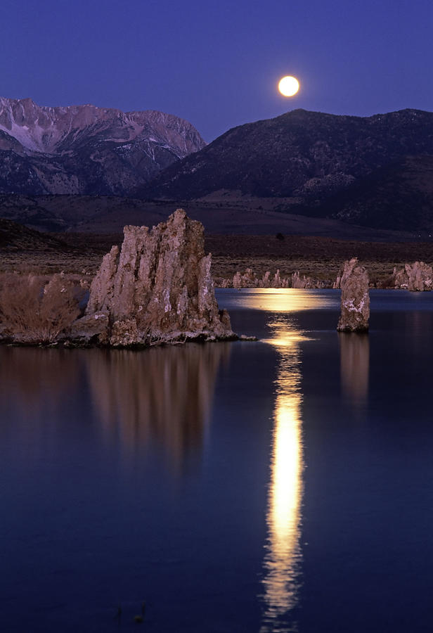 Moon Over Mountains And Lake Photograph by Heath Korvola