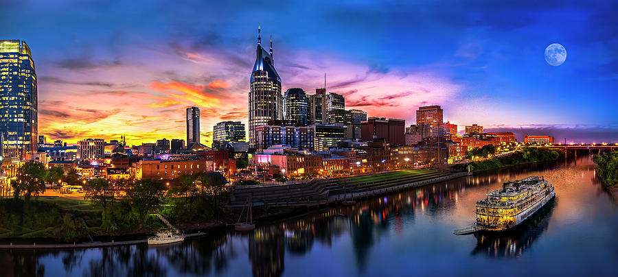 Architecture Photograph - Moon Over Nashville by Jonathan Ross