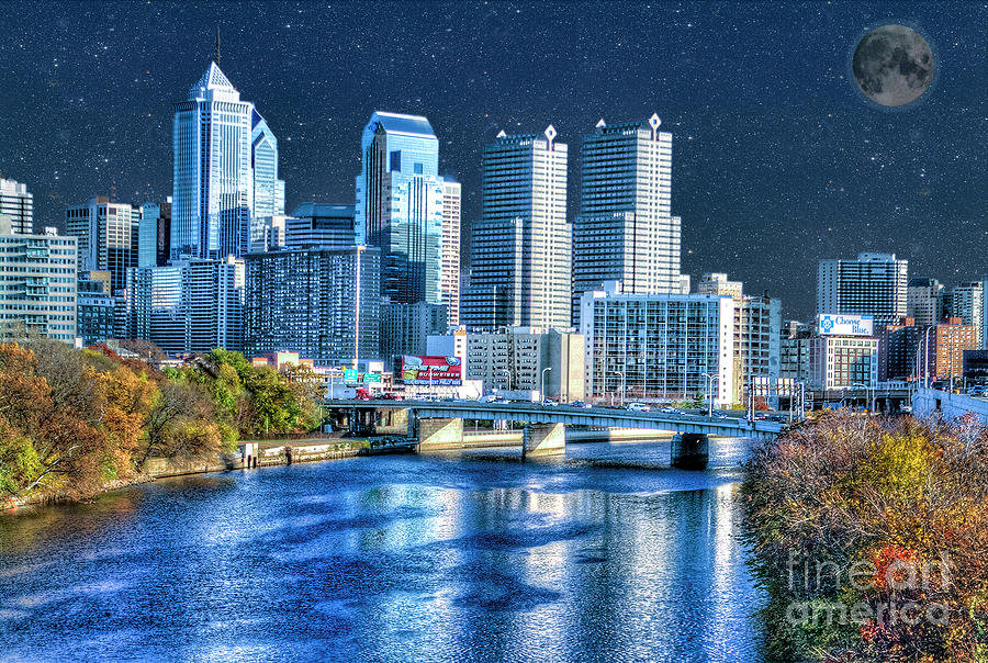 Moon Over Philly Photograph by David Zanzinger