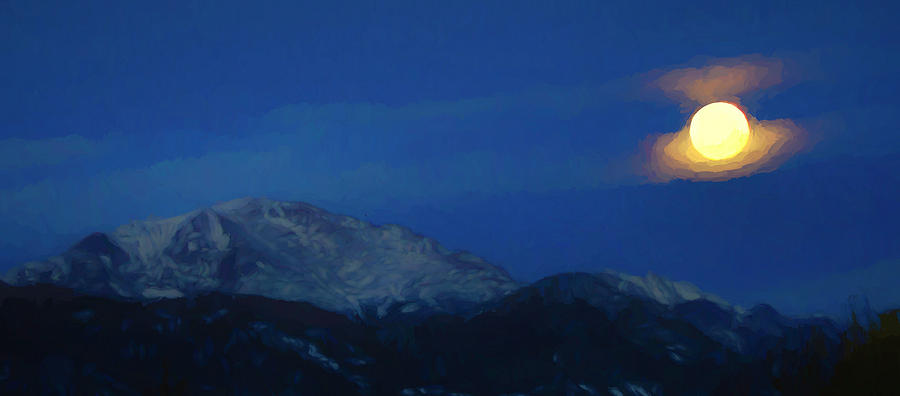 Moon over Pikes Peak Digital Art by Ernest Echols