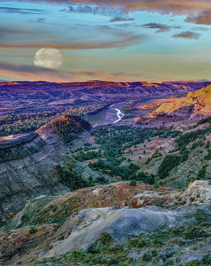 Moon Over The Badlands Photograph by Tim Fitzharris
