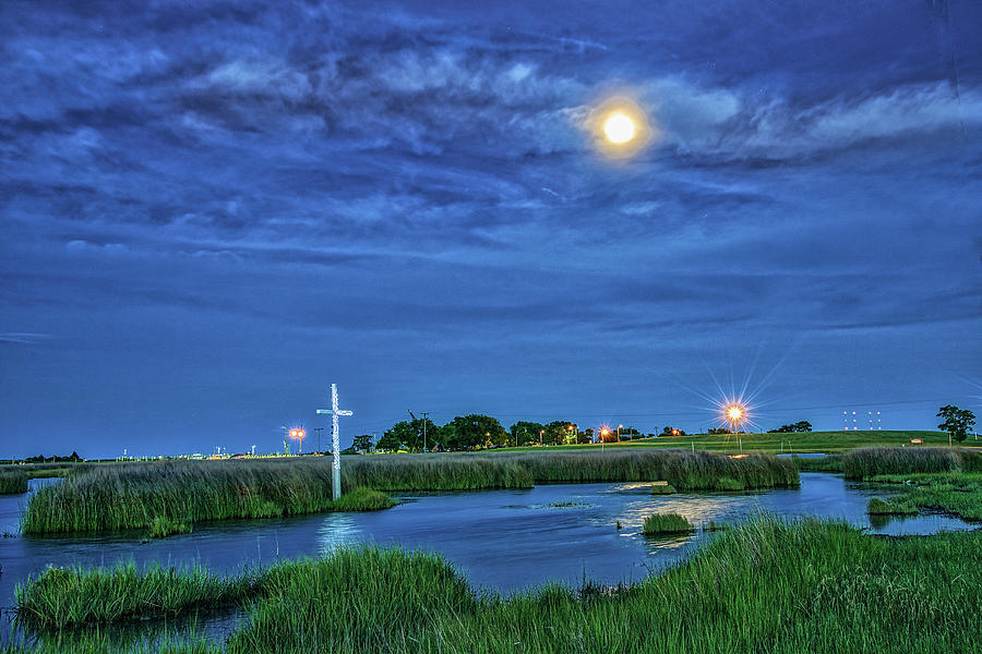 Moon Over the Marsh Cross Photograph by Jerry Gammon