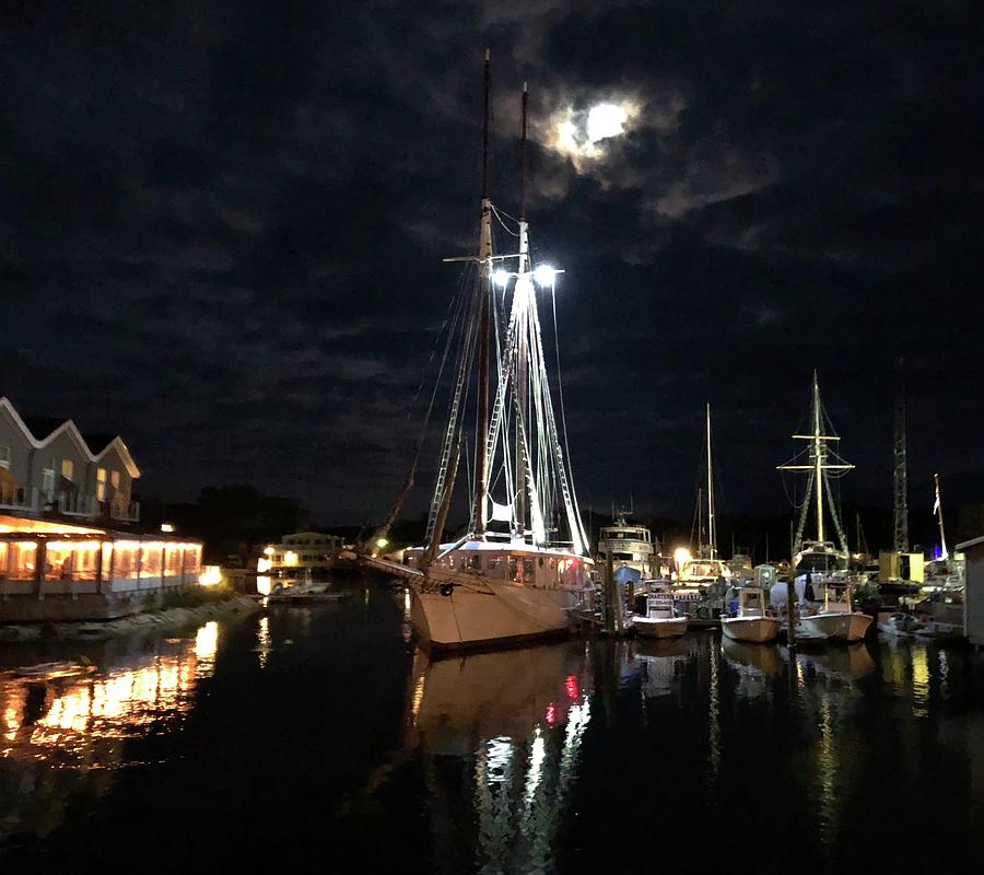 Moon over the masts Photograph by Lois Lepisto