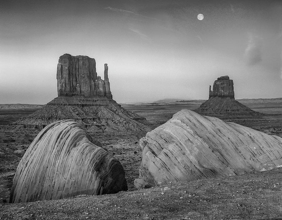 Moon Over The Mittens, Monument Valley Photograph by Tim Fitzharris