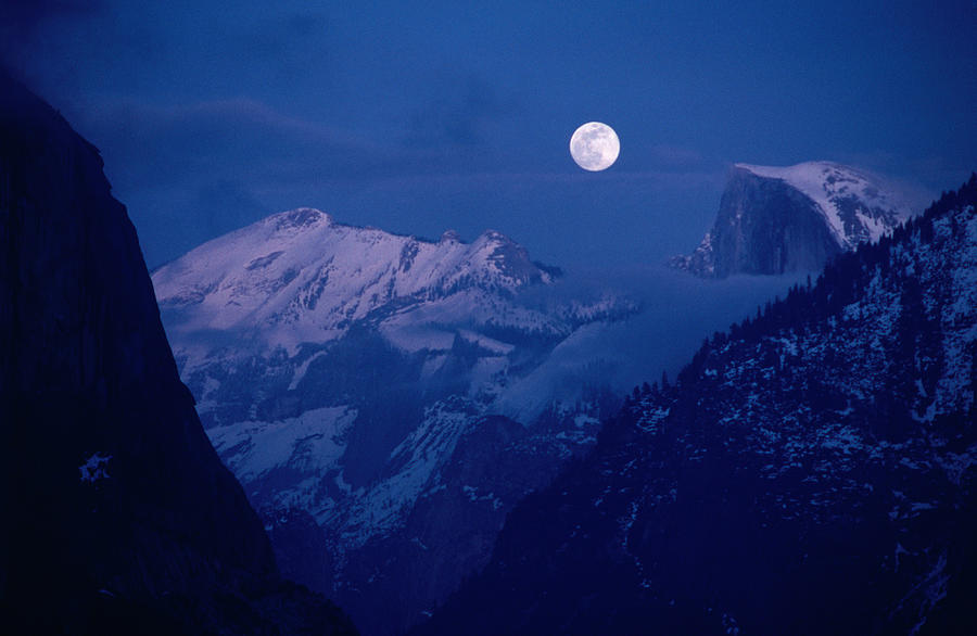 Moon Over The Valley And Half Dome Photograph by John Elk Iii