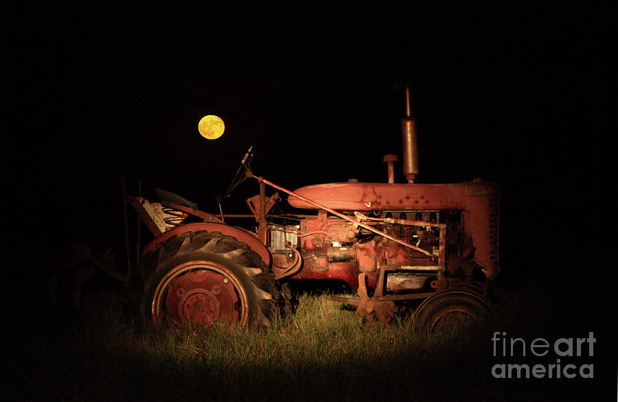 Farm Photograph - Moon Over Tractor by Lisa Porier