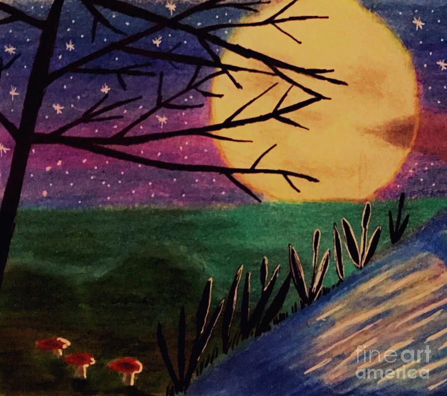 Black Night Landcape Original Art Charcoal Drawing Night Sky, Full Moon  Skyscape - Etsy