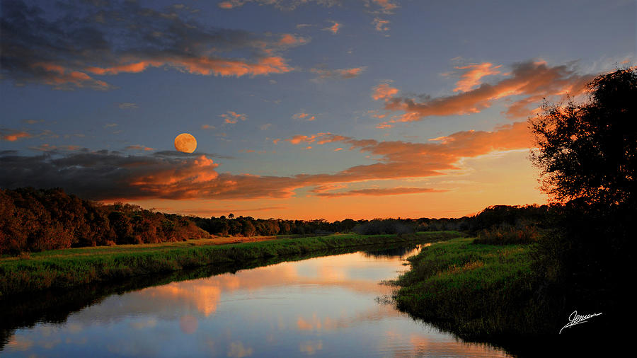 Nature Photograph - Moon-rise at Sunset by Phil Jensen