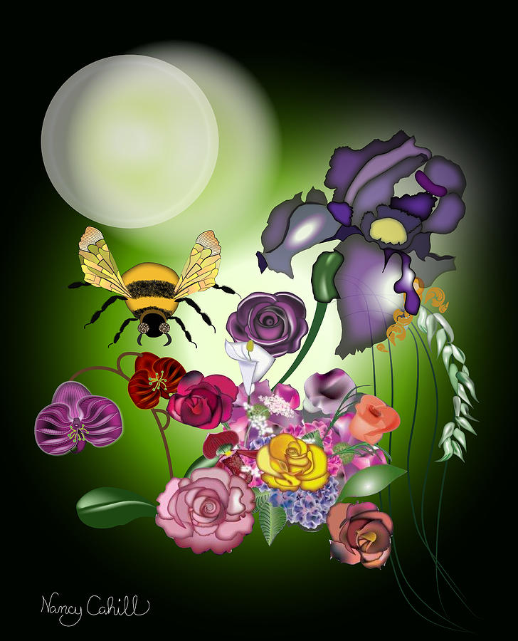 Moonflowers Digital Art by Nancy Cahill Moonflowers Digital Art by Nancy Cahill