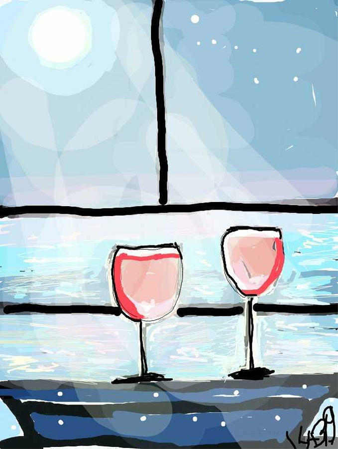 Moonlight and Wine Drawing by Kathy Barney