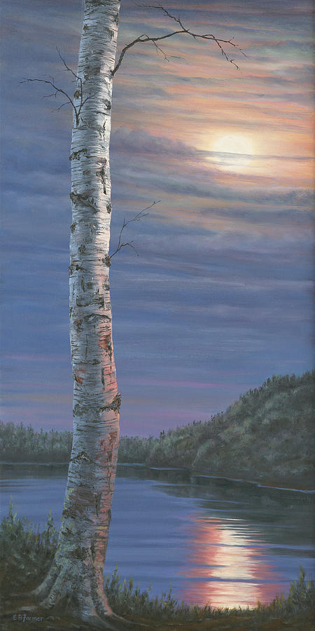 Moonlight Birch Painting by Elaine Farmer
