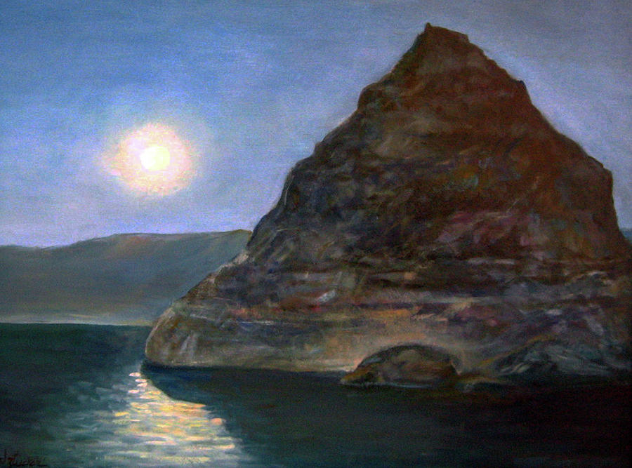 Moonlight on Pyramid Lake Painting by Donna Tucker