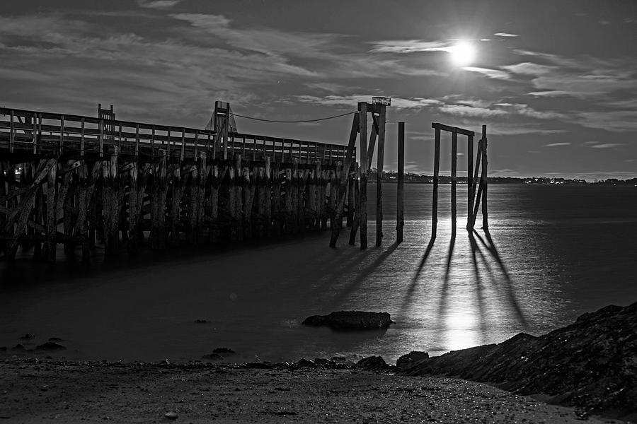 Moonlight on the Salem Willow Pier Salem MA Black and White Photograph by Toby McGuire