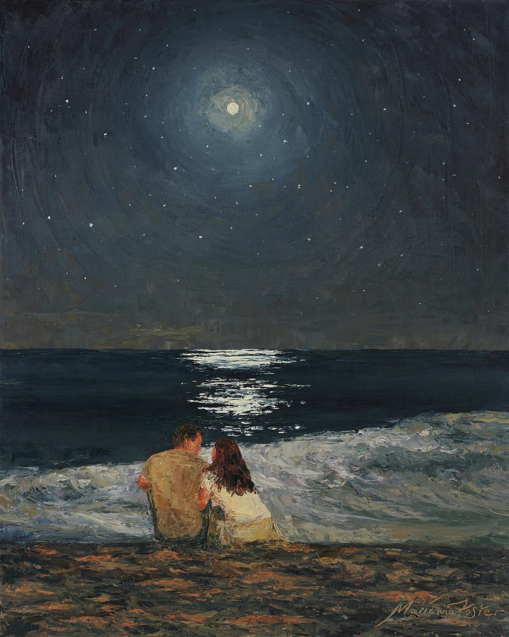 Love Painting - Moonlight Over The Ocean by Marianna Foster