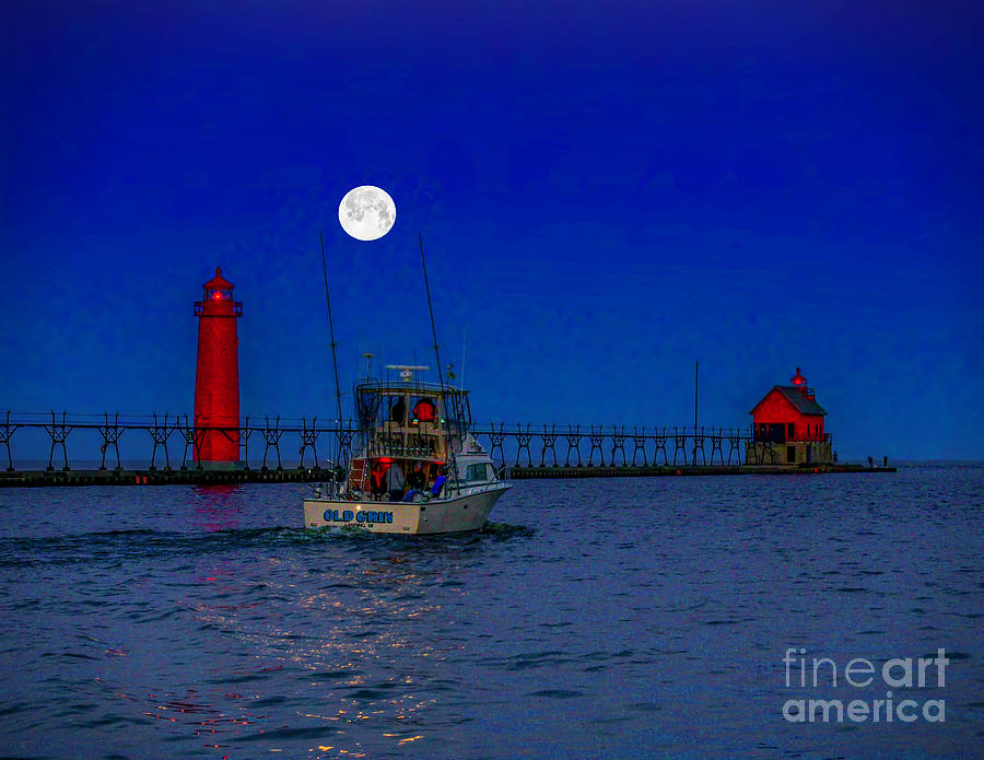 Moonlight Sail at Grand Haven Photograph by Nick Zelinsky Jr
