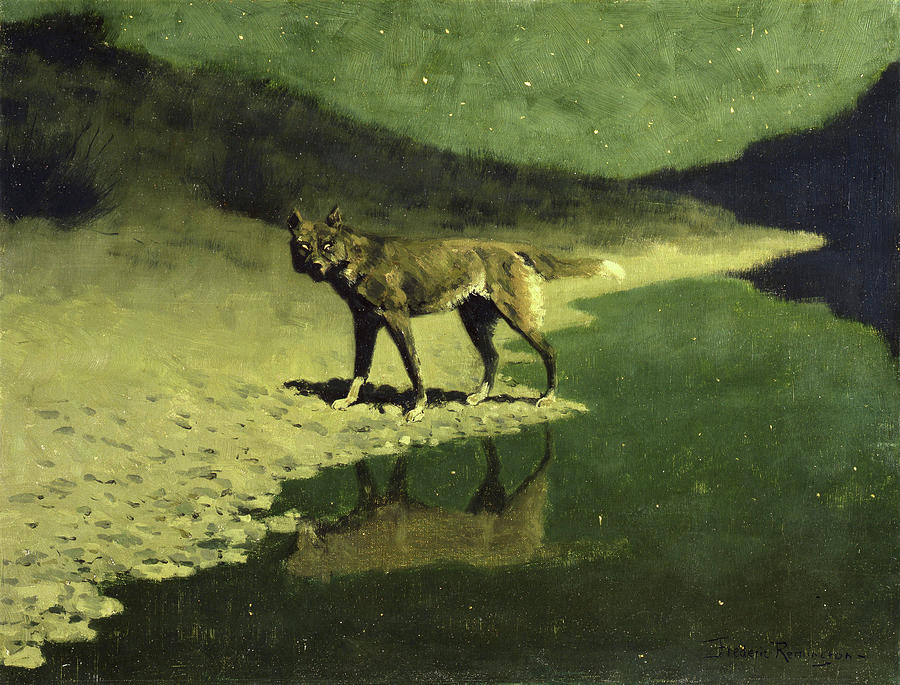 Frederic Remington Painting - Moonlight, Wolf, 1909 by Frederic Remington