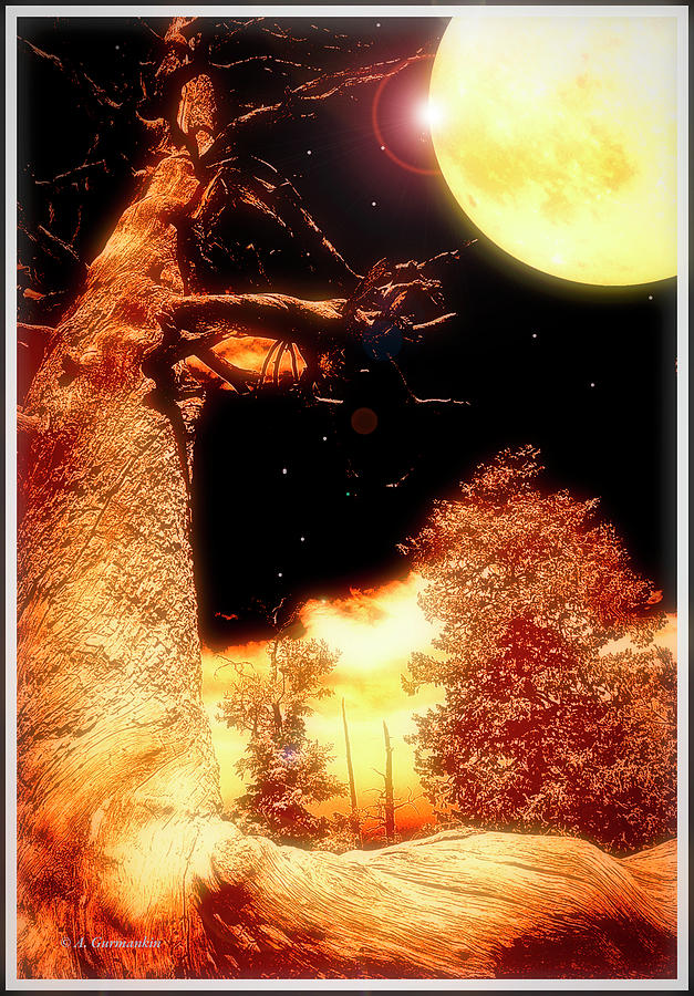Moonlit Landscape Fantasy, Digital Painting Digital Art by A Macarthur Gurmankin