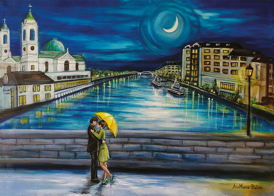 Bridge Painting - Moonlit Lovers by Anna Boles