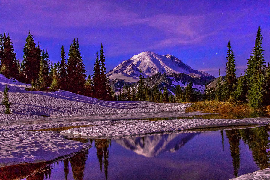 Moonlit Mount Rainier Photograph by Emerita Wheeling