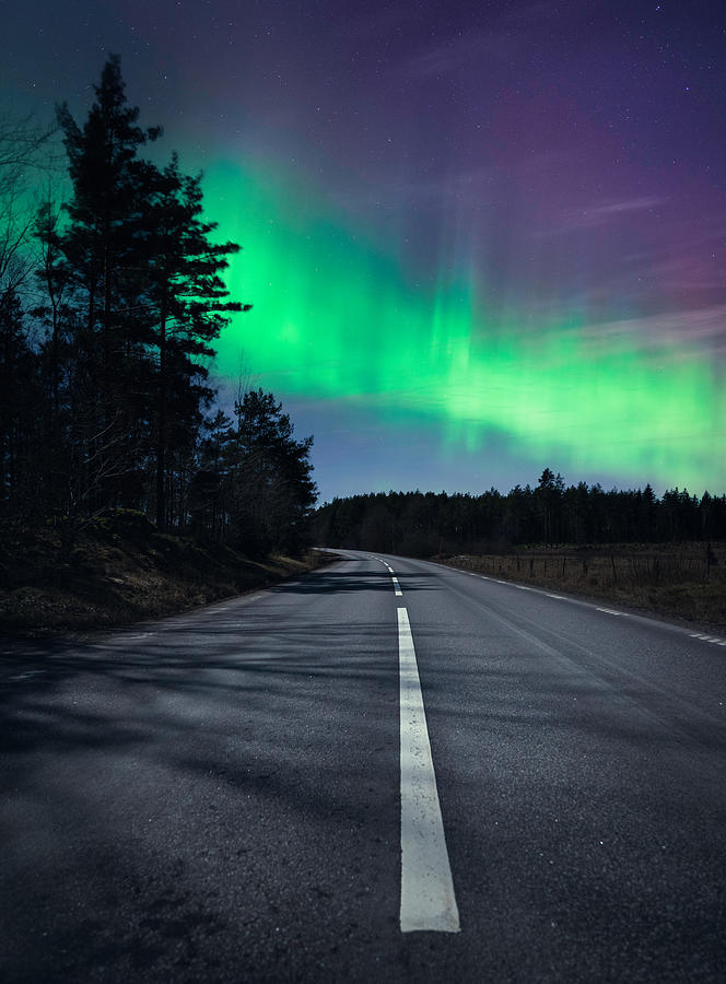 Moonlit Road With Northern Lights Photograph by Christian Lindsten ...