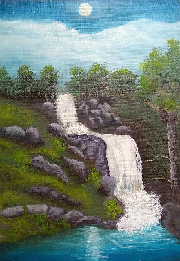 Moonlit Waterfalls Painting by Tsc Channa - Fine Art America