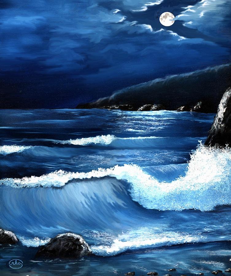 Aesthetic Ocean Waves At Night – Diamond Painting