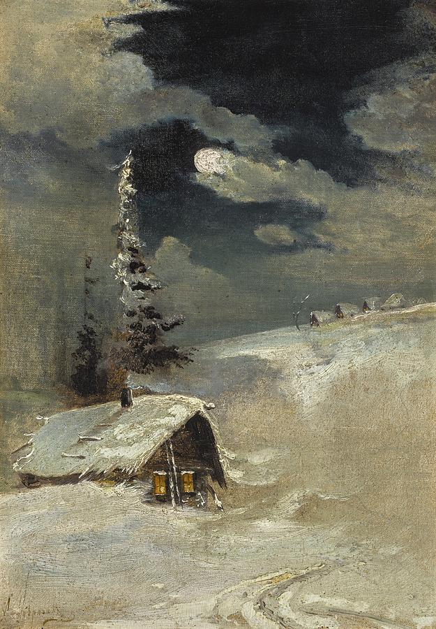 Cottage Painting - Moonlit Winter Landscape by Alexei Savrasov