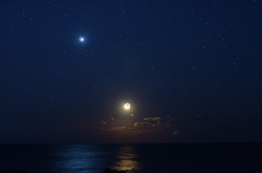 Moonrise Above Horizon And Venus Photograph by Noriakimasumoto