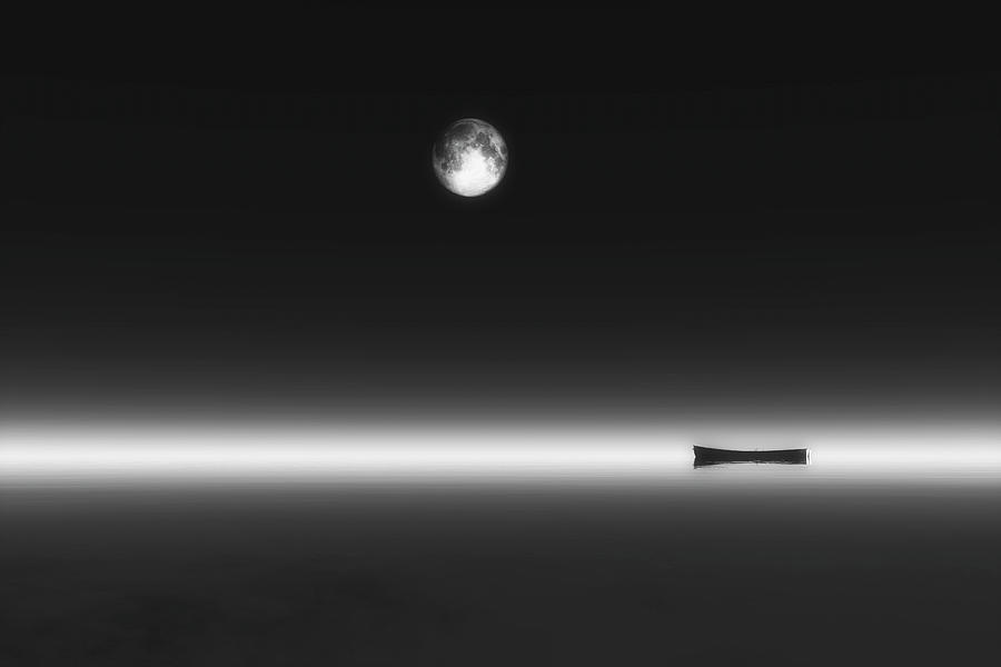 Moonrise and Boat Digital Art by Jan Keteleer