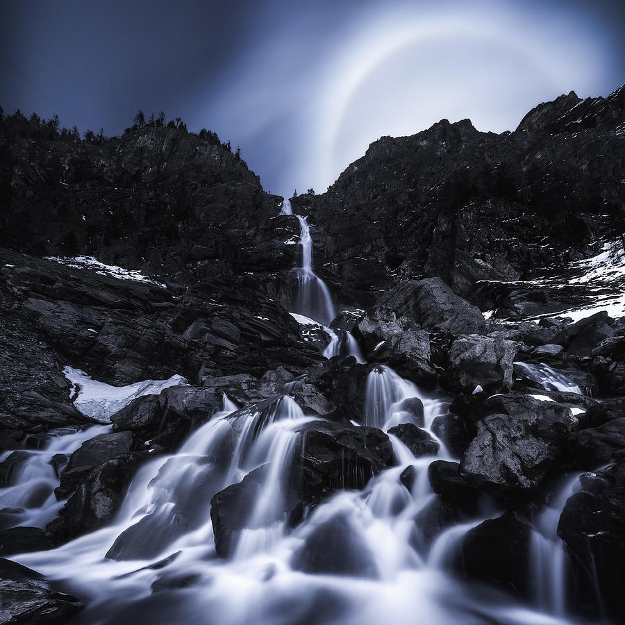 Nature Photograph - Moonrise At The Waterfall by Burim Muqa