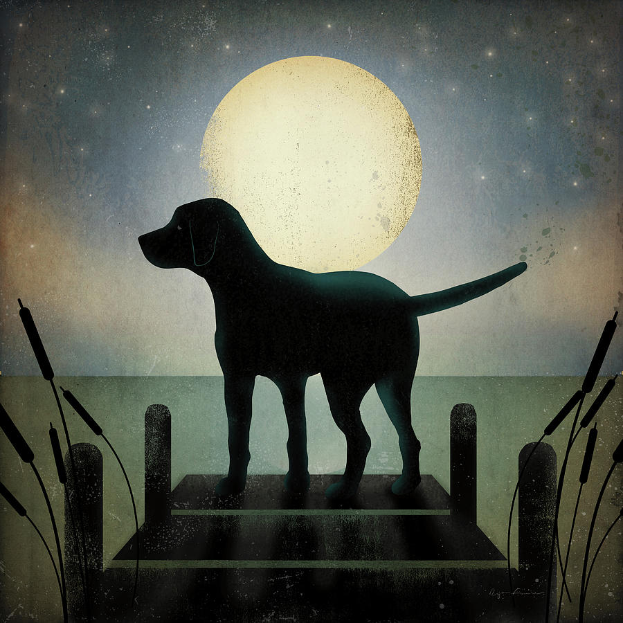 Animal Drawing - Moonrise Black Dog by Ryan Fowler