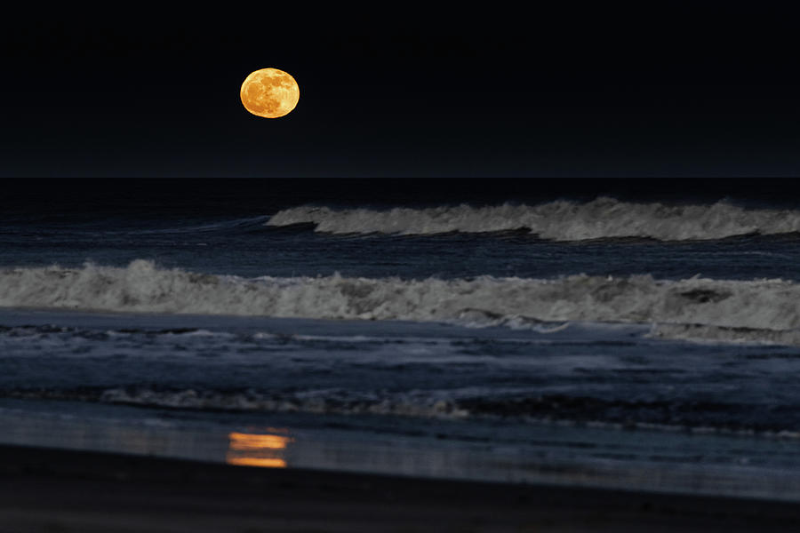 Moonrise over Assateague Island Beach Photograph by William Dickman