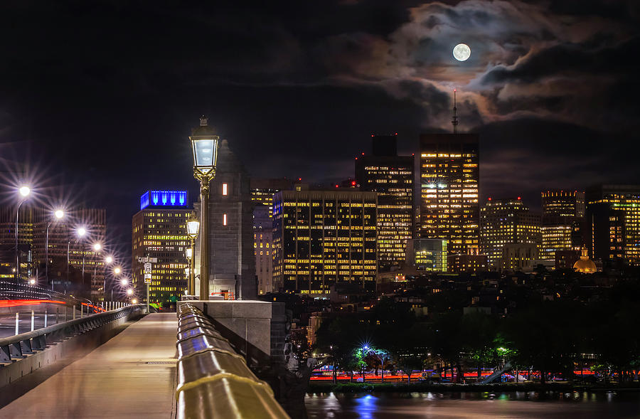 Boston Photograph - Moonrise Over Boston by Tejus Shah