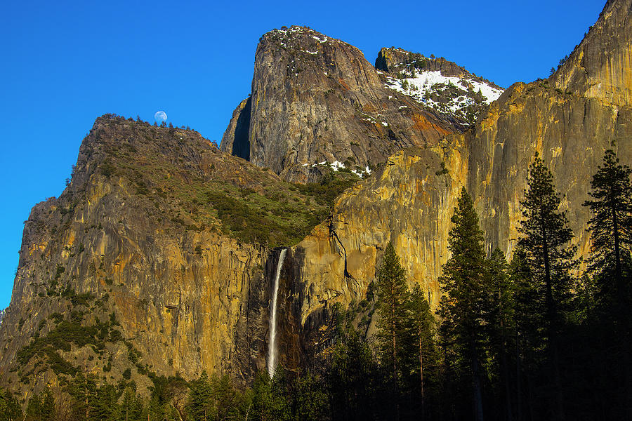 Moonrise Over Bridalveil Fall At Sunset Photograph by Garry Gay
