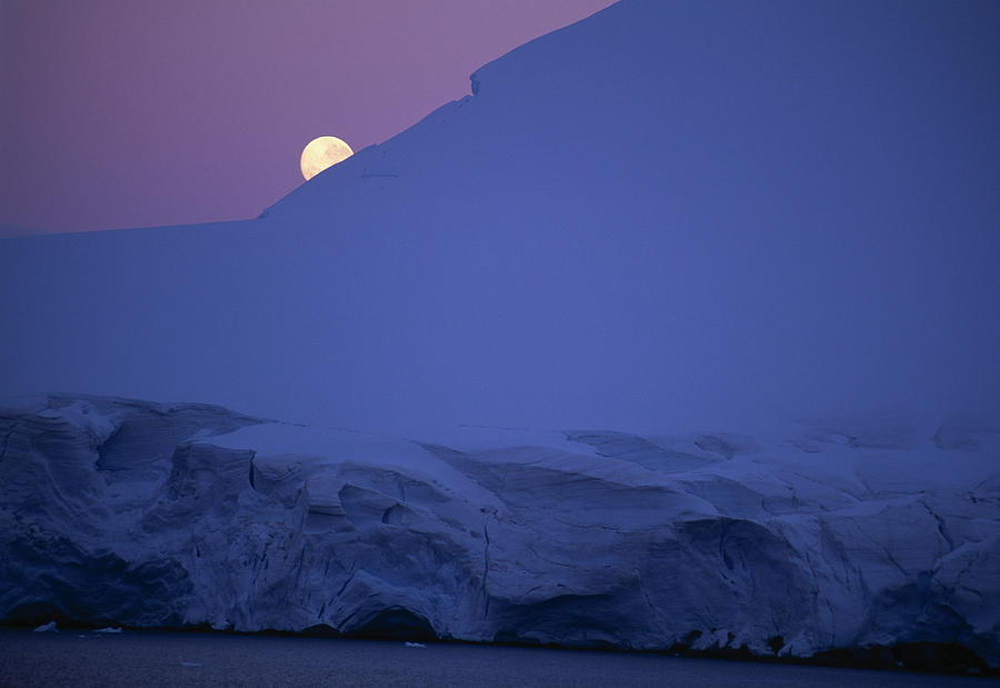 Moonrise  Over Glaciers  Near Anvers Photograph by Nhpa