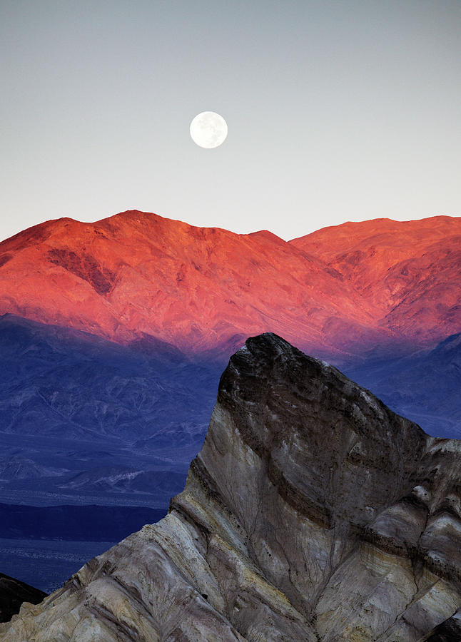 Moonrise Over Manly Beacon,zabriskie Photograph by Gary Yeowell