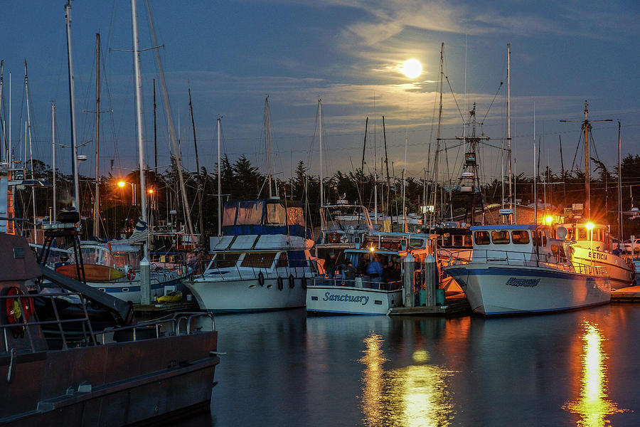 Moonrise over Moss Landing Harbor Photograph by Donald Pash