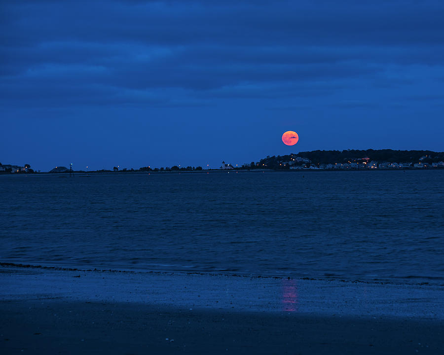 Moonrise over Nahant from Revere Beach Nahant MA Beach Photograph by Toby McGuire