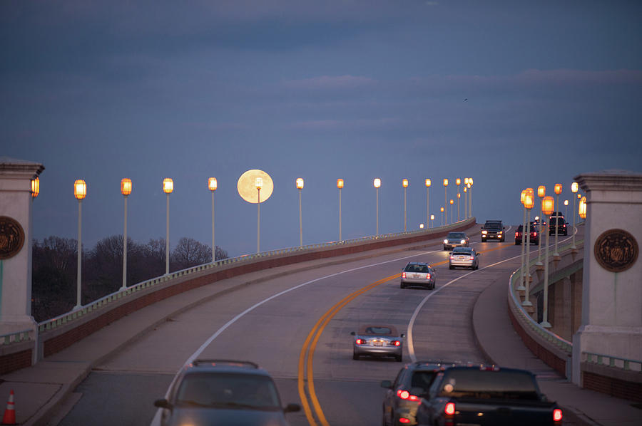 Moonrise over Naval Academy Bridge Photograph by Mark Duehmig