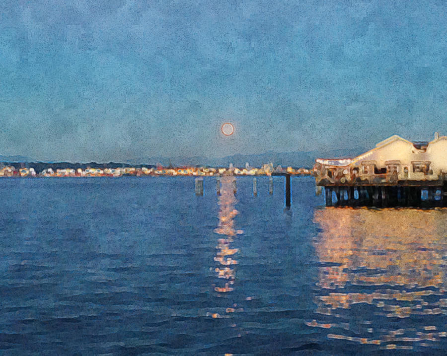 Moonrise over Tacoma Digital Art by Life Makes Art