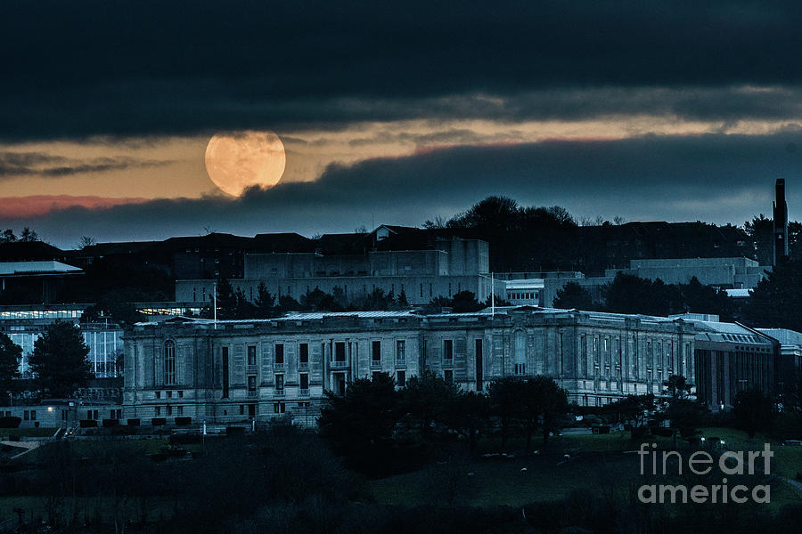 2019 Photograph - Moonrise Over The National Library Of Wales by Keith Morris 2019 Photograph - Moonrise Over The National Library Of Wales by Keith Morris