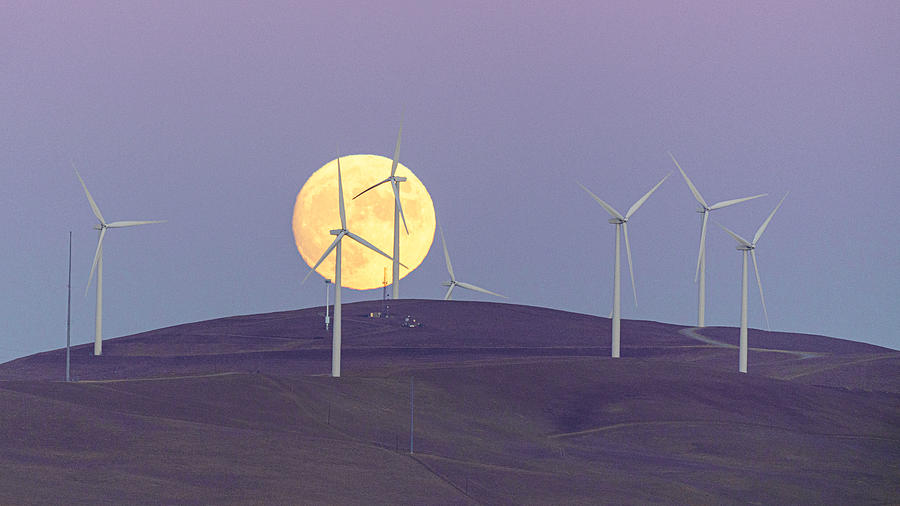 Landscape Photograph - Moonrise Over Windmill by Yingwang